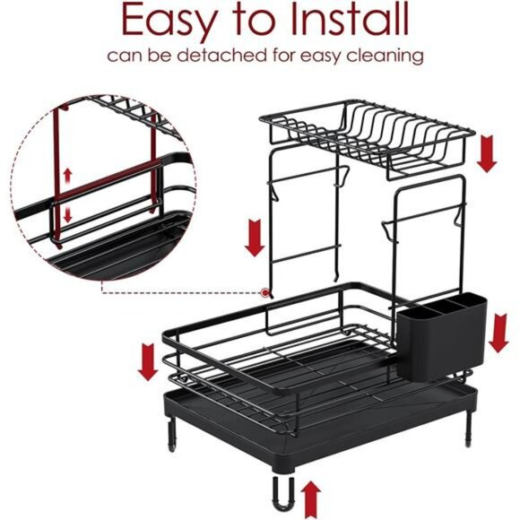 Extra Large Stainless Steel Dish Drying Rack 2 Tier Kitchen Counter Organizer - Picture 6 of 7